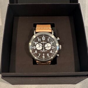 Shinola Black Dial Chronograph Watch with Tan Leather Strap
